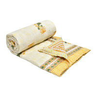 Cotton Single Size Quilt/ Rajai Hand Block Print for Light Winters (150x225 cm) (Brown Leaf)