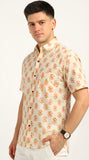 Cotton Hand Block Print Half Sleeves Summer Shirt for Men Pink Buti
