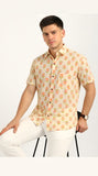 Cotton Hand Block Print Half Sleeves Summer Shirt for Men Pink Buti