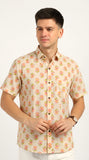 Cotton Hand Block Print Half Sleeves Summer Shirt for Men Pink Buti