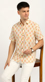 Cotton Hand Block Print Half Sleeves Summer Shirt for Men Pink Buti