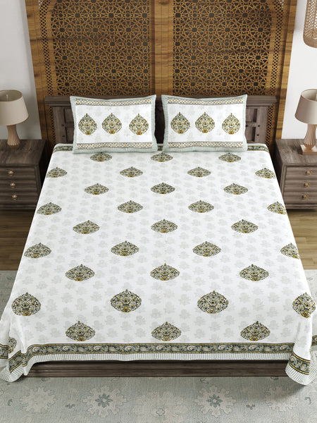 BLOCKS OF INDIA Hand Block Printed Cotton Super King Size Bedsheet(245 X 270 CM) (Color 11)