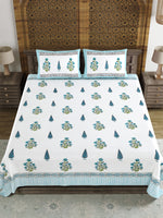 BLOCKS OF INDIA Hand Block Printed Cotton Super King Size Bedsheet(245 X 270 CM) (Color 12)