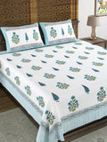 BLOCKS OF INDIA Hand Block Printed Cotton Super King Size Bedsheet(245 X 270 CM) (Color 12)
