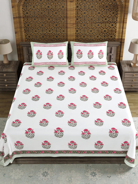 BLOCKS OF INDIA Hand Block Printed Cotton Super King Size Bedsheet(245 X 270 CM) (Color 13)