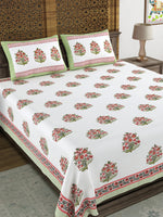 BLOCKS OF INDIA Hand Block Printed Cotton Super King Size Bedsheet(245 X 270 CM) (Color 14)