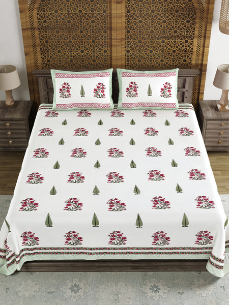 BLOCKS OF INDIA Hand Block Printed Cotton Super King Size Bedsheet(245 X 270 CM) (Color 15)