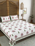 BLOCKS OF INDIA Hand Block Printed Cotton Super King Size Bedsheet(245 X 270 CM) (Color 15)
