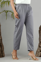 Women Cotton Pant Trouser Regular Fit with Two Pocket for Office School Formal Casual Daily Use Grey Pant