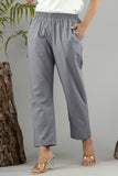 Women Cotton Pant Trouser Regular Fit with Two Pocket for Office School Formal Casual Daily Use Grey Pant