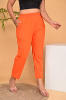 Women Cotton Pant Trouser Regular Fit with Two Pocket for Office School Formal Casual Daily Use Orange Pant