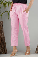 Women Cotton Pant Trouser Regular Fit with Two Pocket for Office School Formal Casual Daily Use Pink Pant