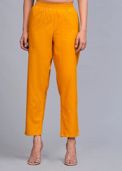 Women Cotton Pant Trouser Regular Fit with Two Pocket for Office School Formal Casual Daily Use Dark Yellow Pant