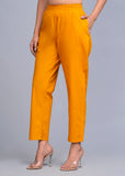 Women Cotton Pant Trouser Regular Fit with Two Pocket for Office School Formal Casual Daily Use Dark Yellow Pant