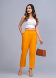 Women Cotton Pant Trouser Regular Fit with Two Pocket for Office School Formal Casual Daily Use Dark Yellow Pant