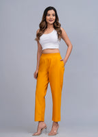 Women Cotton Pant Trouser Regular Fit with Two Pocket for Office School Formal Casual Daily Use Dark Yellow Pant