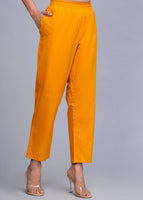 Women Cotton Pant Trouser Regular Fit with Two Pocket for Office School Formal Casual Daily Use Dark Yellow Pant