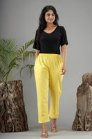 Women Cotton Pant Trouser Regular Fit with Two Pocket for Office School Formal Casual Daily Use Yellow Pant