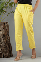 Women Cotton Pant Trouser Regular Fit with Two Pocket for Office School Formal Casual Daily Use Yellow Pant