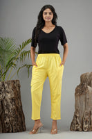 Women Cotton Pant Trouser Regular Fit with Two Pocket for Office School Formal Casual Daily Use Yellow Pant