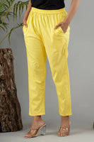 Women Cotton Pant Trouser Regular Fit with Two Pocket for Office School Formal Casual Daily Use Yellow Pant