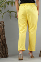 Women Cotton Pant Trouser Regular Fit with Two Pocket for Office School Formal Casual Daily Use Yellow Pant