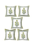 Rajasthani Handmade Hand Block Print Cotton Cushion Cover , Green Rose (5 Pcs)