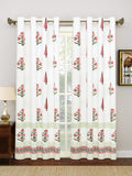BLOCKS OF INDIA Hand Block Printed Cotton Daylight Curtain with Eyelets(Set of 2 Curtains) (Flower 214 cm / Door)