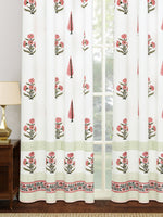 BLOCKS OF INDIA Hand Block Printed Cotton Daylight Curtain with Eyelets(Set of 2 Curtains) (Flower 214 cm / Door)
