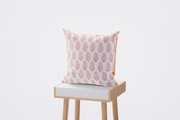 Rajasthani Handmade Hand Block Print Cotton Cushion Cover, Orange Buti ( 5Pcs )