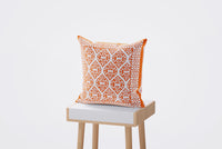 Rajasthani Handmade Hand Block Print Cotton Cushion Cover, Orange Buti ( 5Pcs )