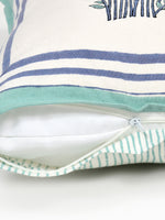 Rajasthani Handmade Hand Block Print Cotton Cushion Cover , Green Blue Line (5 Pcs)