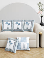 Rajasthani Handmade Hand Block Print Cotton Cushion Cover , Grey Coconut (5 Pcs)
