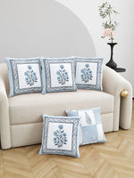 Rajasthani Handmade Hand Block Print Cotton Cushion Cover , Grey Rose (5 Pcs)