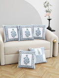 Rajasthani Handmade Hand Block Print Cotton Cushion Cover , Grey Rose (5 Pcs)