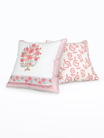 Rajasthani Handmade Hand Block Print Cotton Cushion Cover , Pink Rose (2 Pcs)