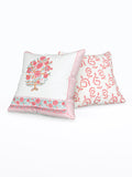 Rajasthani Handmade Hand Block Print Cotton Cushion Cover , Pink Rose (2 Pcs)