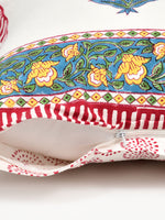 Rajasthani Handmade Hand Block Print Cotton Cushion Cover , Red Yellow Motifs (5 Pcs)