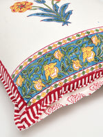Rajasthani Handmade Hand Block Print Cotton Cushion Cover , Red Yellow Motifs (5 Pcs)