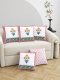 Rajasthani Handmade Hand Block Print Cotton Cushion Cover , Red Yellow Motifs (5 Pcs)