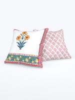 Rajasthani Handmade Hand Block Print Cotton Cushion Cover , Red Yellow Motifs (5 Pcs)