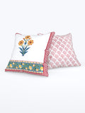 Rajasthani Handmade Hand Block Print Cotton Cushion Cover , Red Yellow Motifs (5 Pcs)