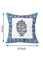 BLOCKS OF INDIA Hand Block Printed Cotton Linen Cushion Cover (40 x 40 cm) (Blue Vass)