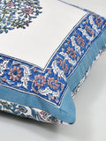 BLOCKS OF INDIA Hand Block Printed Cotton Linen Cushion Cover (40 x 40 cm) (Blue Vass)