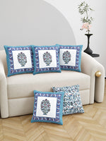 BLOCKS OF INDIA Hand Block Printed Cotton Linen Cushion Cover (40 x 40 cm) (Blue Vass)