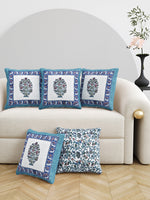 BLOCKS OF INDIA Hand Block Printed Cotton Linen Cushion Cover (40 x 40 cm) (Blue Vass)