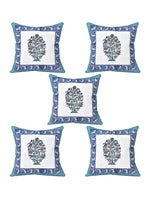 BLOCKS OF INDIA Hand Block Printed Cotton Linen Cushion Cover (40 x 40 cm) (Blue Vass)