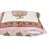 Hand Block Printed Cotton Linen Cushion Cover (40 x 40 cm) DYE PINK BUTA