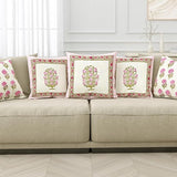 Hand Block Printed Cotton Linen Cushion Cover (40 x 40 cm) DYE PINK BUTA