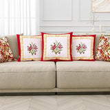 Hand Block Printed Cotton Linen Cushion Cover (40 x 40 cm) (Red Flower)